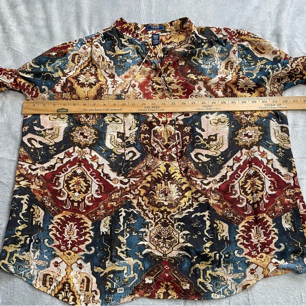 Chaps Blouse 2X Womens Paisley Multi Boho Semi-sheer Tie Neck - Picture 5 of 8